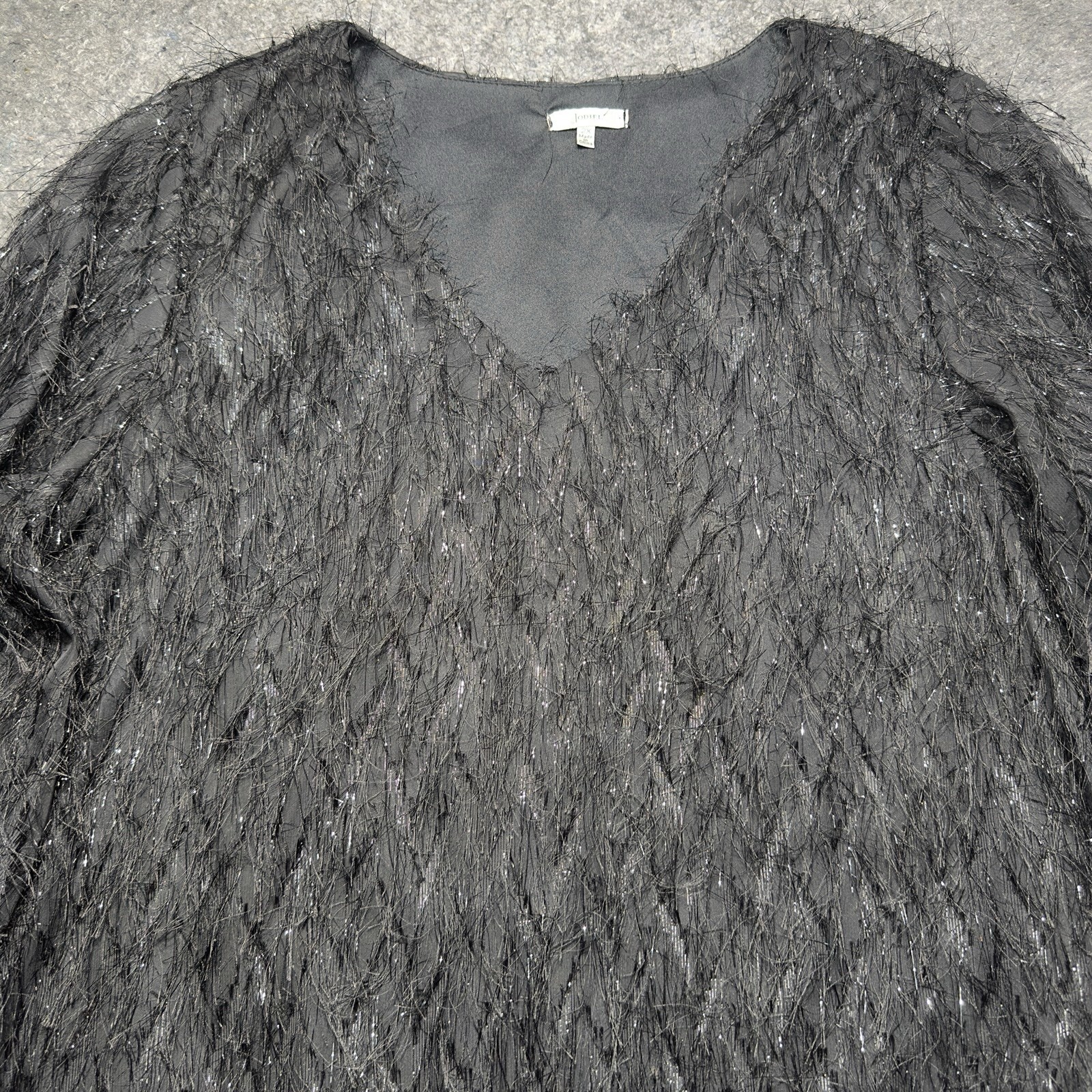 Jodifl Fringe Sequin Black Pullover Blouse Sheer Lined Women 2x Elastic Sleeve