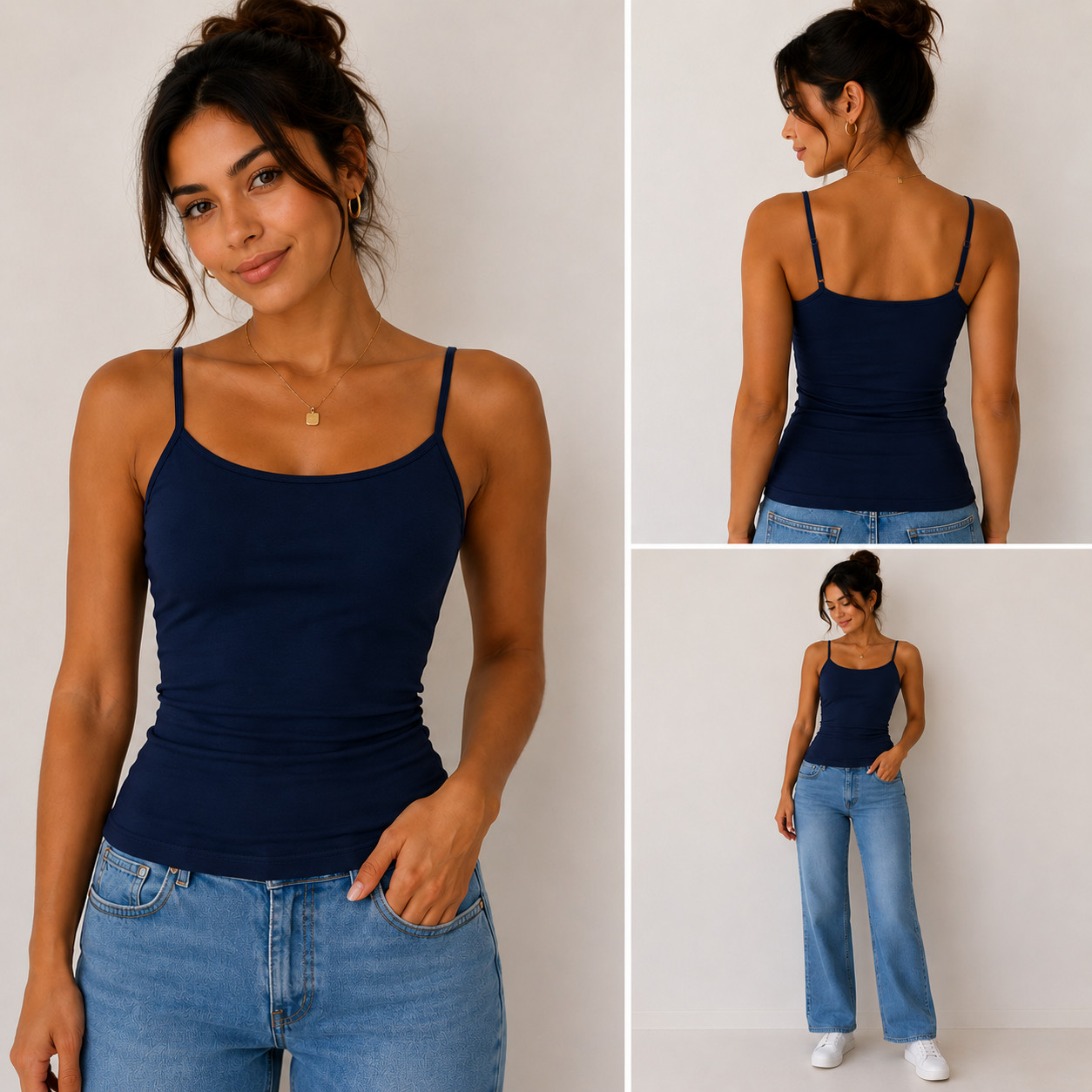 Solid Adjustable Spaghetti Strap Camisole Basic Plain Tank Top Cotton ONE SIZE