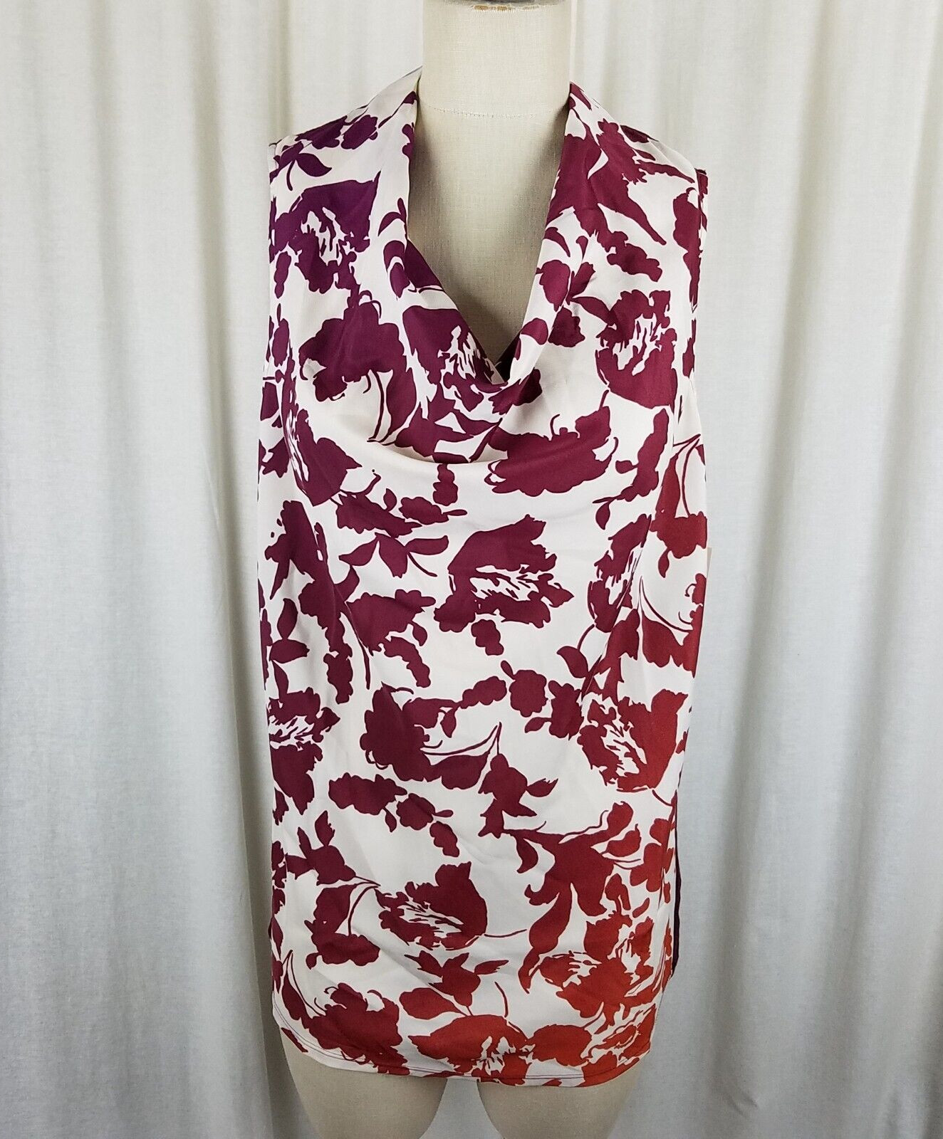 Coldwater Creek Grecian Drape Ombre Petunia Floral Top Shirt Womens L Colorblock