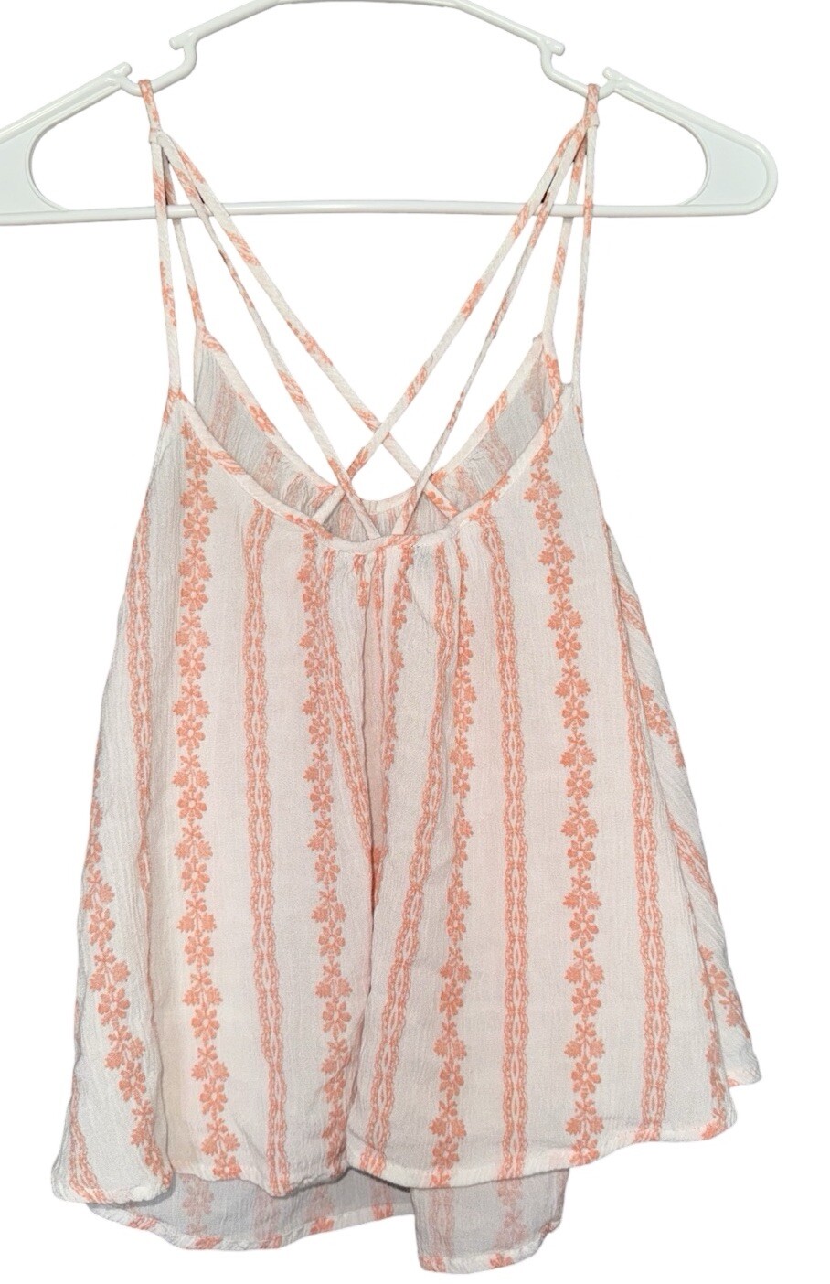 Timing Gauzy Boho Top Cropped Strappy Womens Small Pink White Slouchy