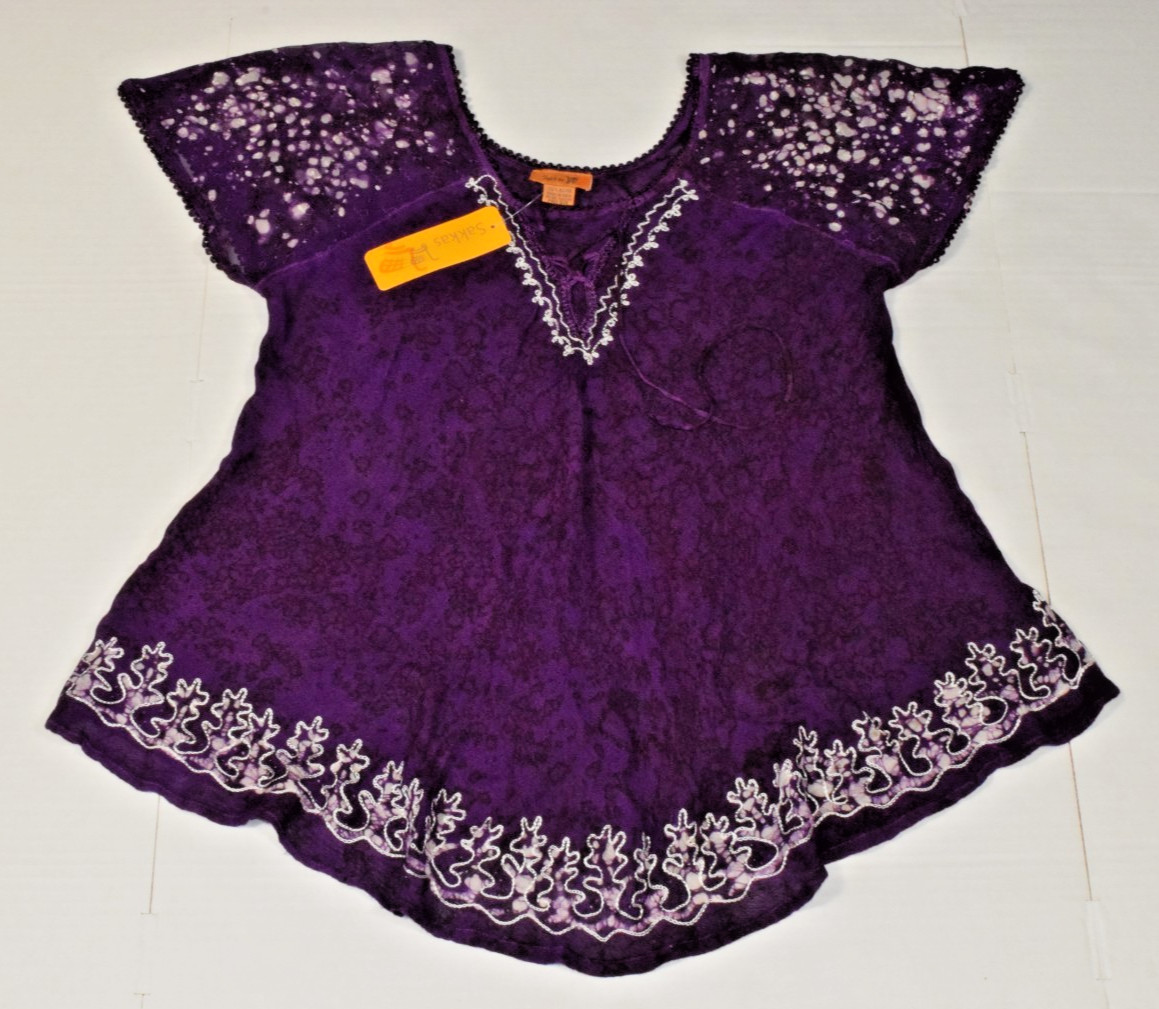Womens Sakkas Peasant Top Free Size Lace Up Tie Dye Rayon Embroidered NWT