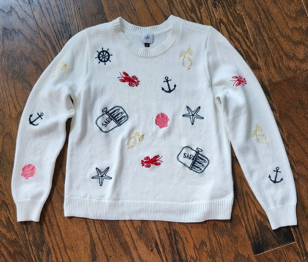 Cabi Fisherman’s Wharf Pullover 6956, MEDIUM, New Arrivals White Nautical NEW