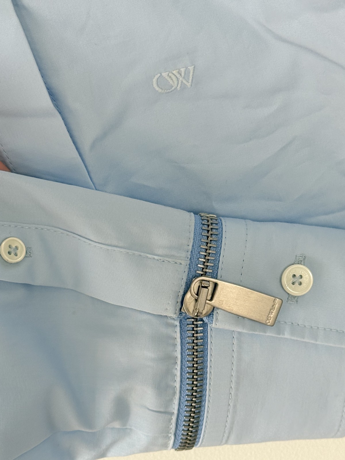 OFF-WHITE Poplin Zip Dress Shirt Light Button-Up Blue Size: 36 (Designer) Auth