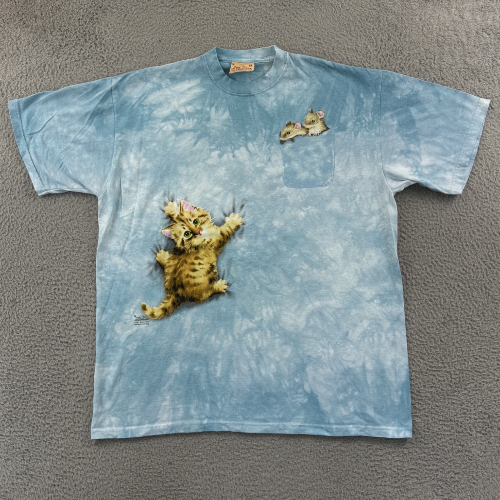 Vintage The Mountain Kitten Mouse Shirt Adult XL Print Tie Dye Art Cat Animals