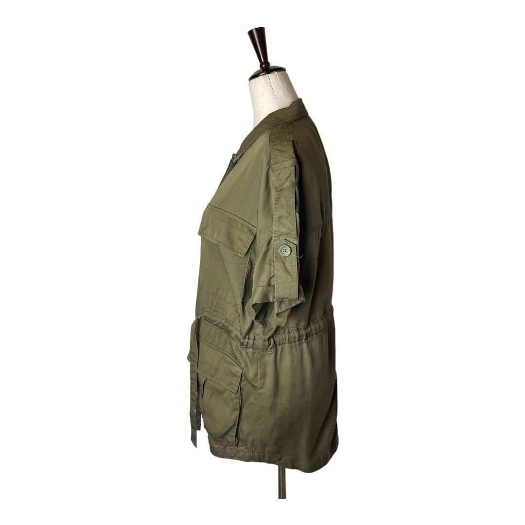 Forever 21 Shirt Women Small Olive Green Utility Button Front Tie Waist Shacket