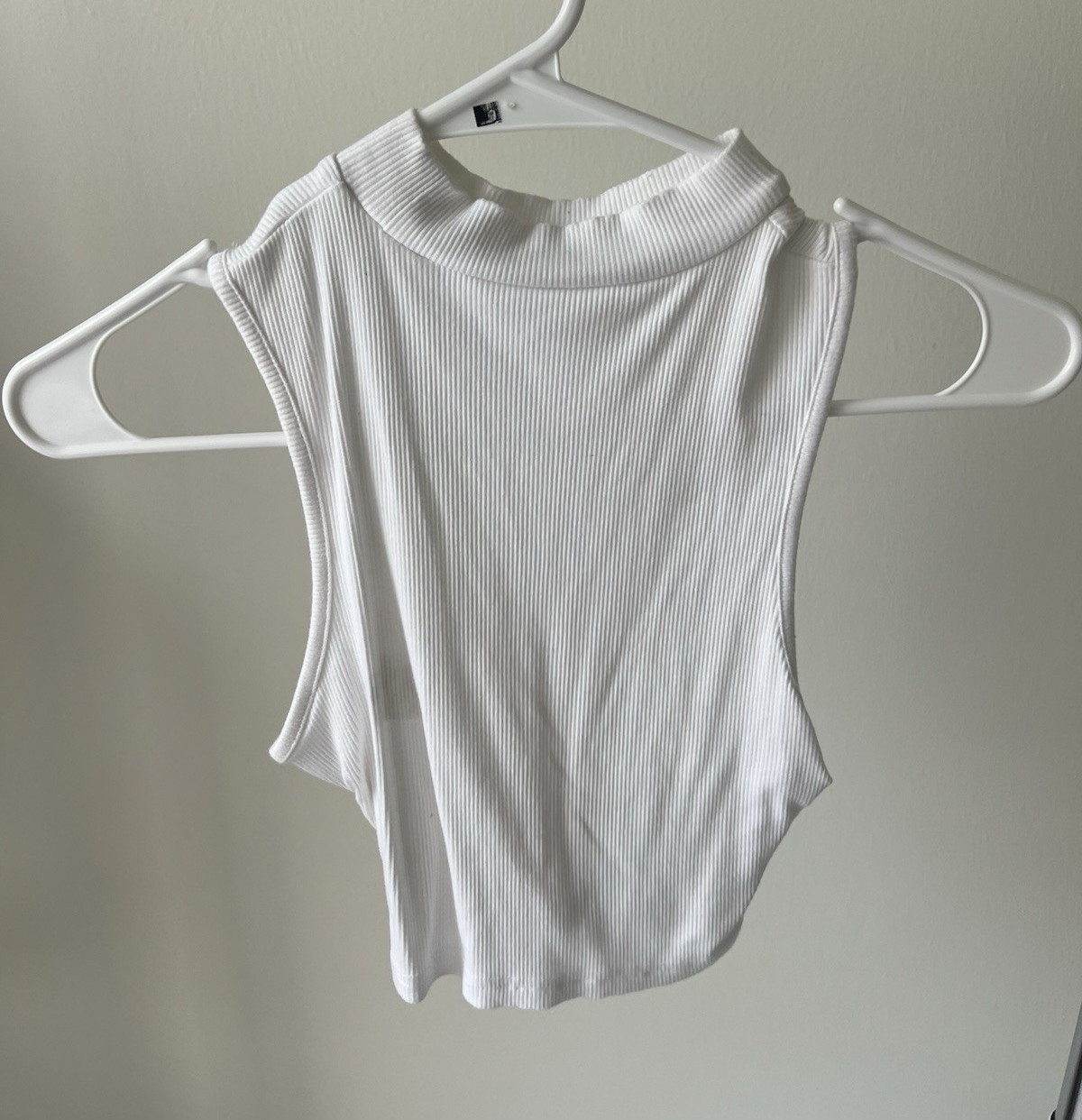 & Other Stories White Ribbed Knit High Neck Crop Tank Top Sleeveless Size S