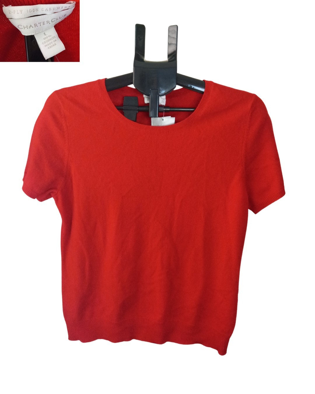Luxury 10O% Cashmere Charter Club Women’s Red Top Short Sleeve Crew Neck Blouse