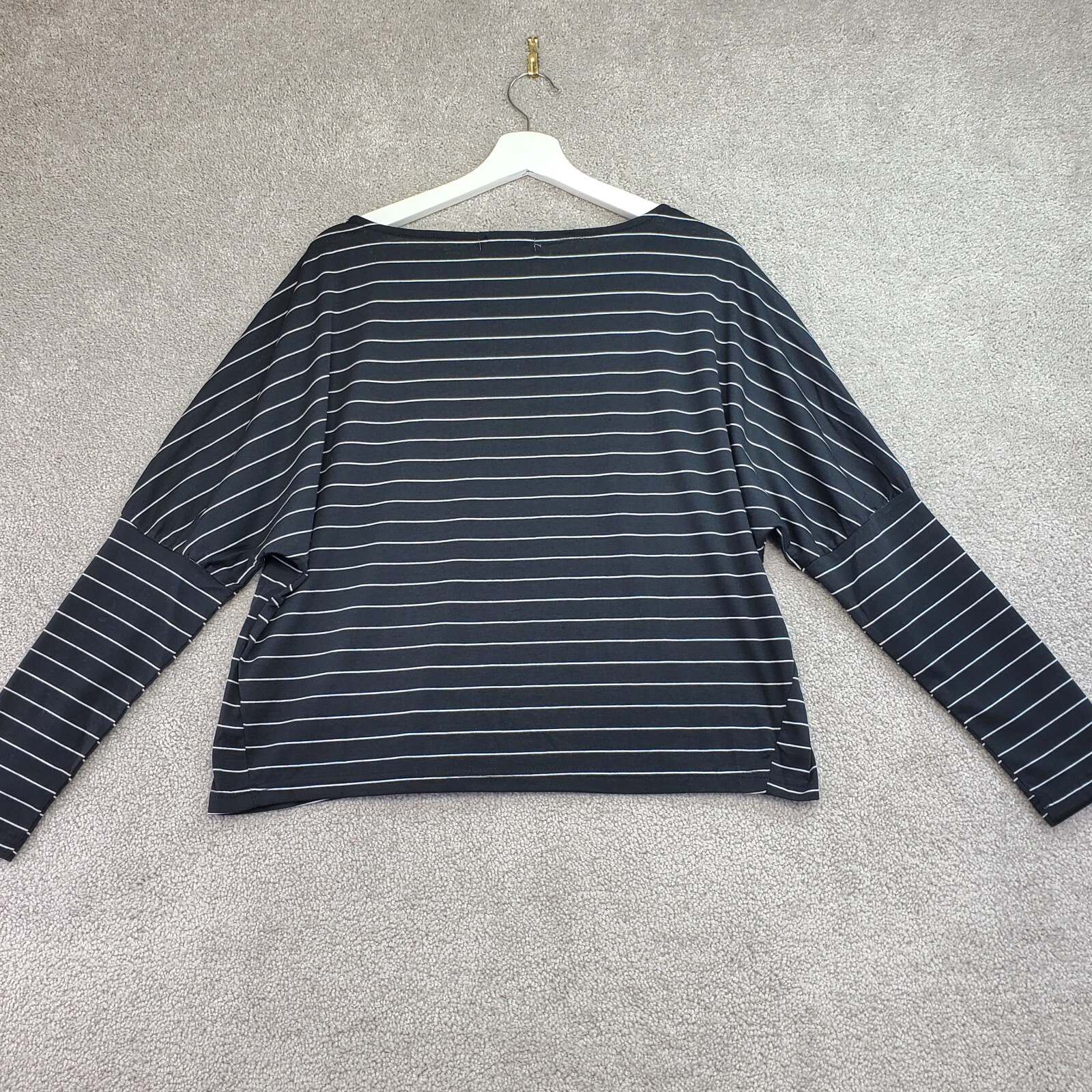 C+D+M Collection Blouse Top Womens L Black Striped Crew Neck Drop Shoulder Comfy