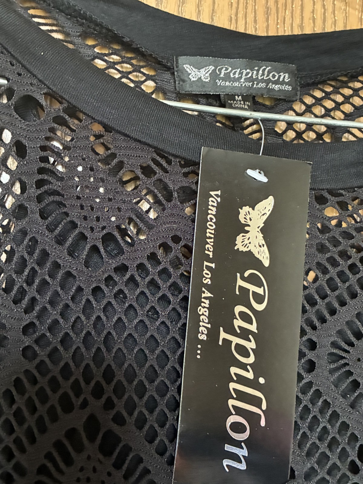 NWT Papillon Black Crochet Lace Belted Poncho Top Camisole Set Medium
