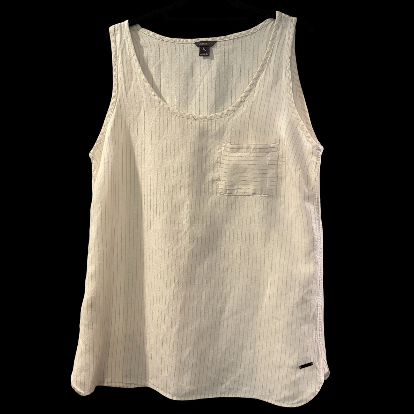 Eddie Bauer Linen Lyocell Tencel Pinstripe Tank Top Cream Ivory Size L Coastal
