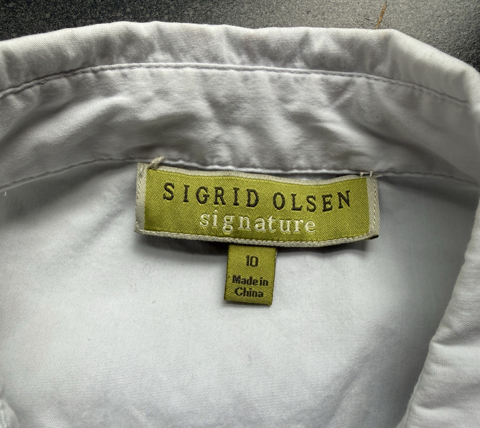 Sigrid Olsen Signature White Button Down Shirt 10 Tan Embroidery Western Boho