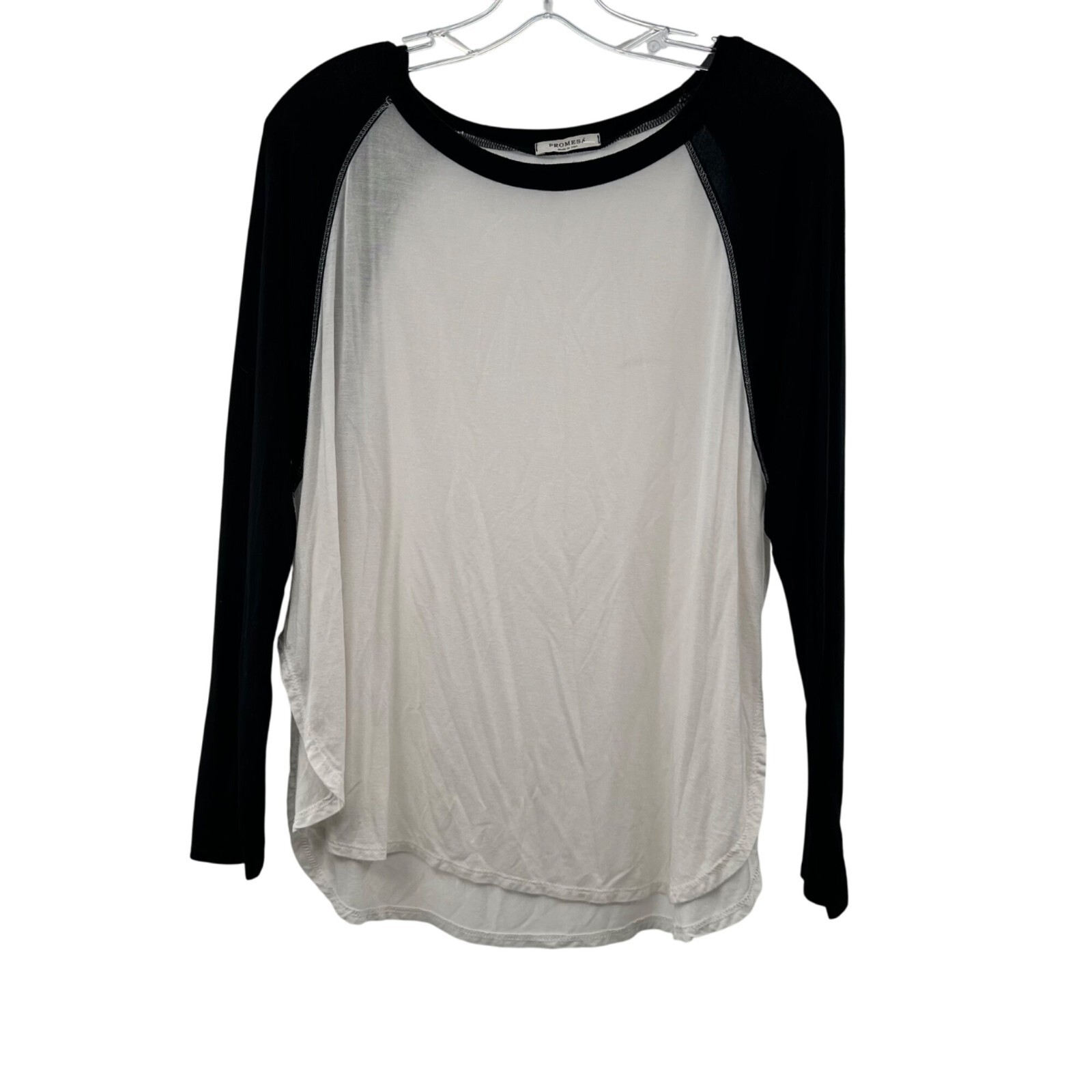 Promesa Women’s Long Raglan Sleeve Top Sheer White/Black Size Small