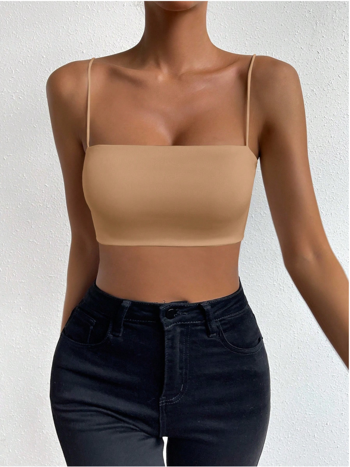 Khaki Relaxiva Solid Crop Cami Top Sz XS S M L