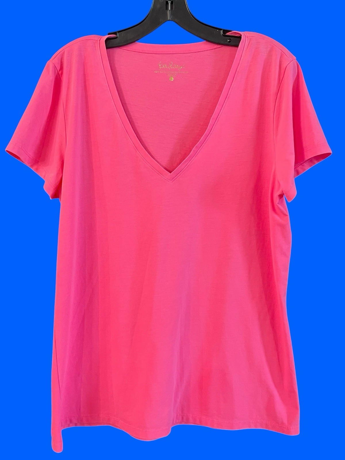 New Lilly Pulitzer Michele V-Neck Top XL Pink Shirt Blouse X Large Poly/Cotton