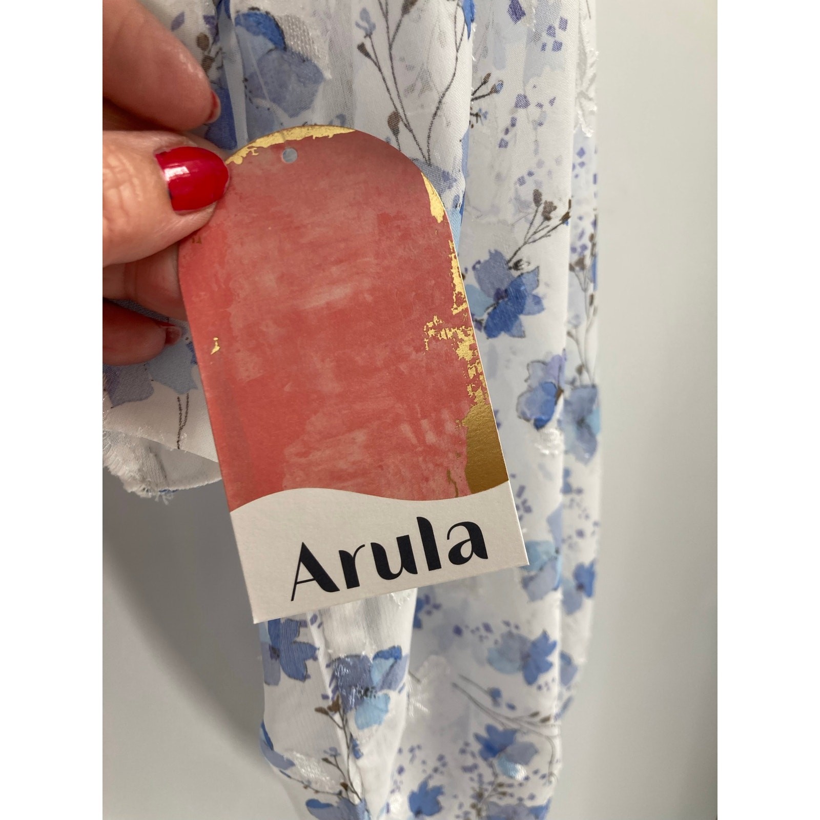 Arula Blue Floral Print Smocked Puff Sleeve Crop Blouse Cottage Women’s 1X NEW