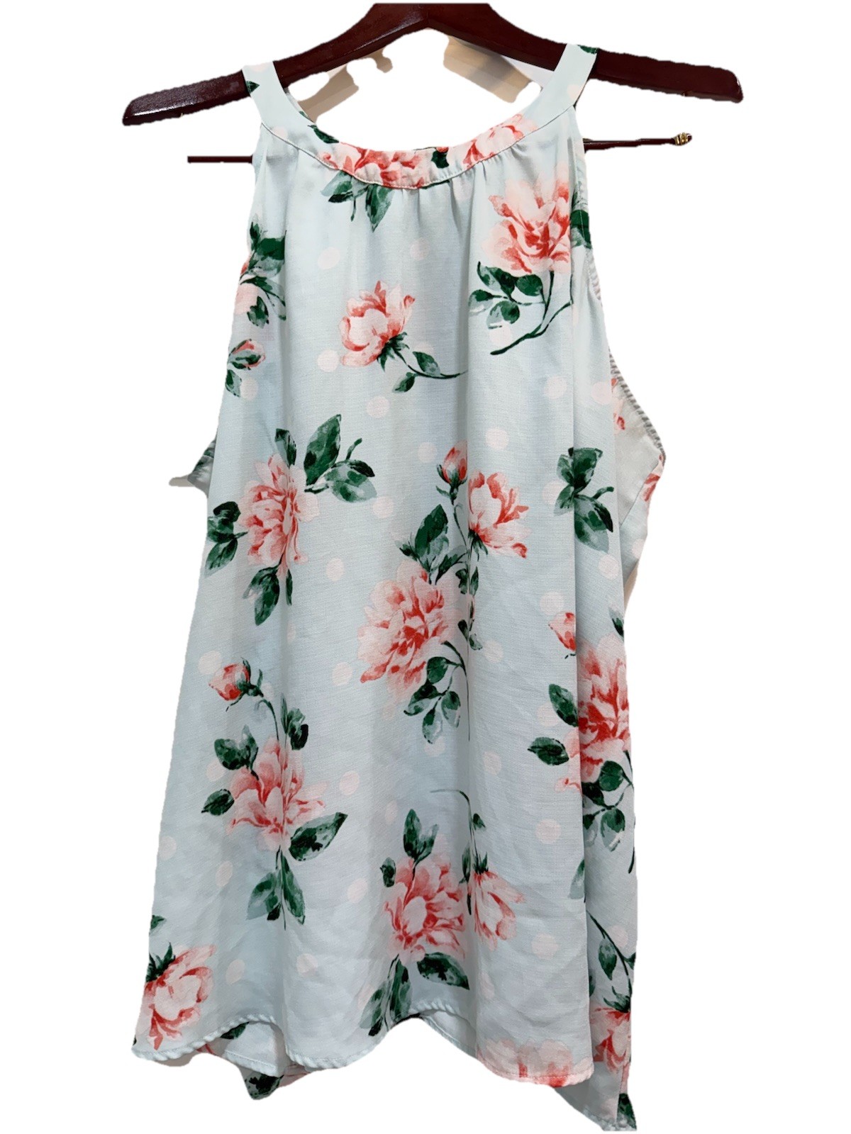 Floral High Neck Cami In Peach Nectar And Soft Teal XXL
