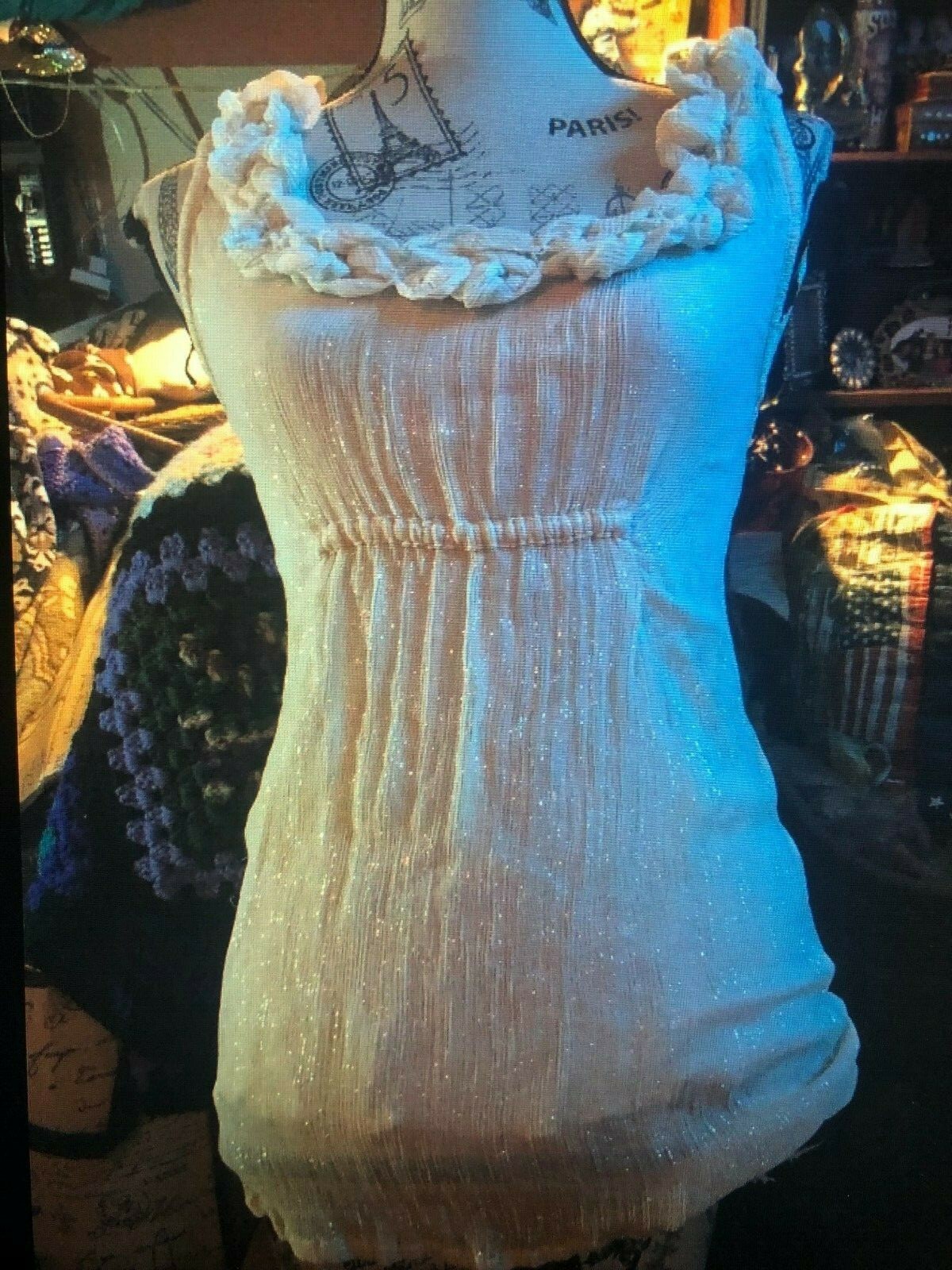 ANTHROPOLOGIE YOANA BARASCHI Sassy Champagne+Gold Blouse Size 0
