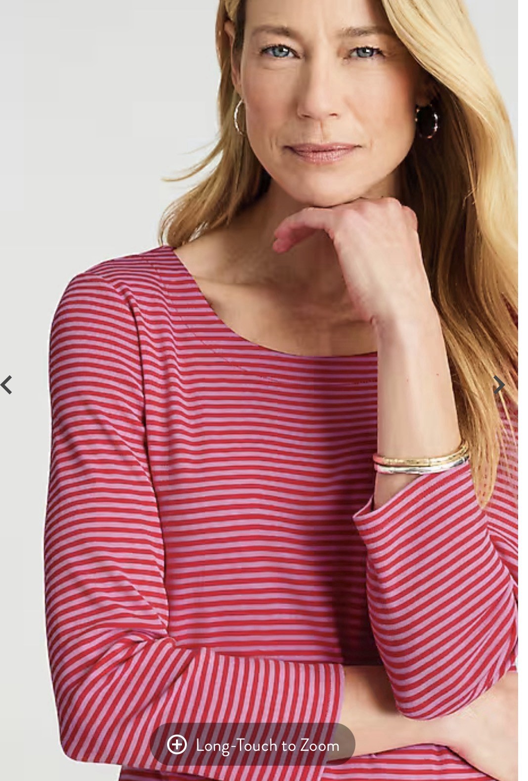 NWT! J JILL 3/4 SLEEVE PIMA SCOOP NECK TEE-LARGE-RED/PINK STRIPE-NICE!