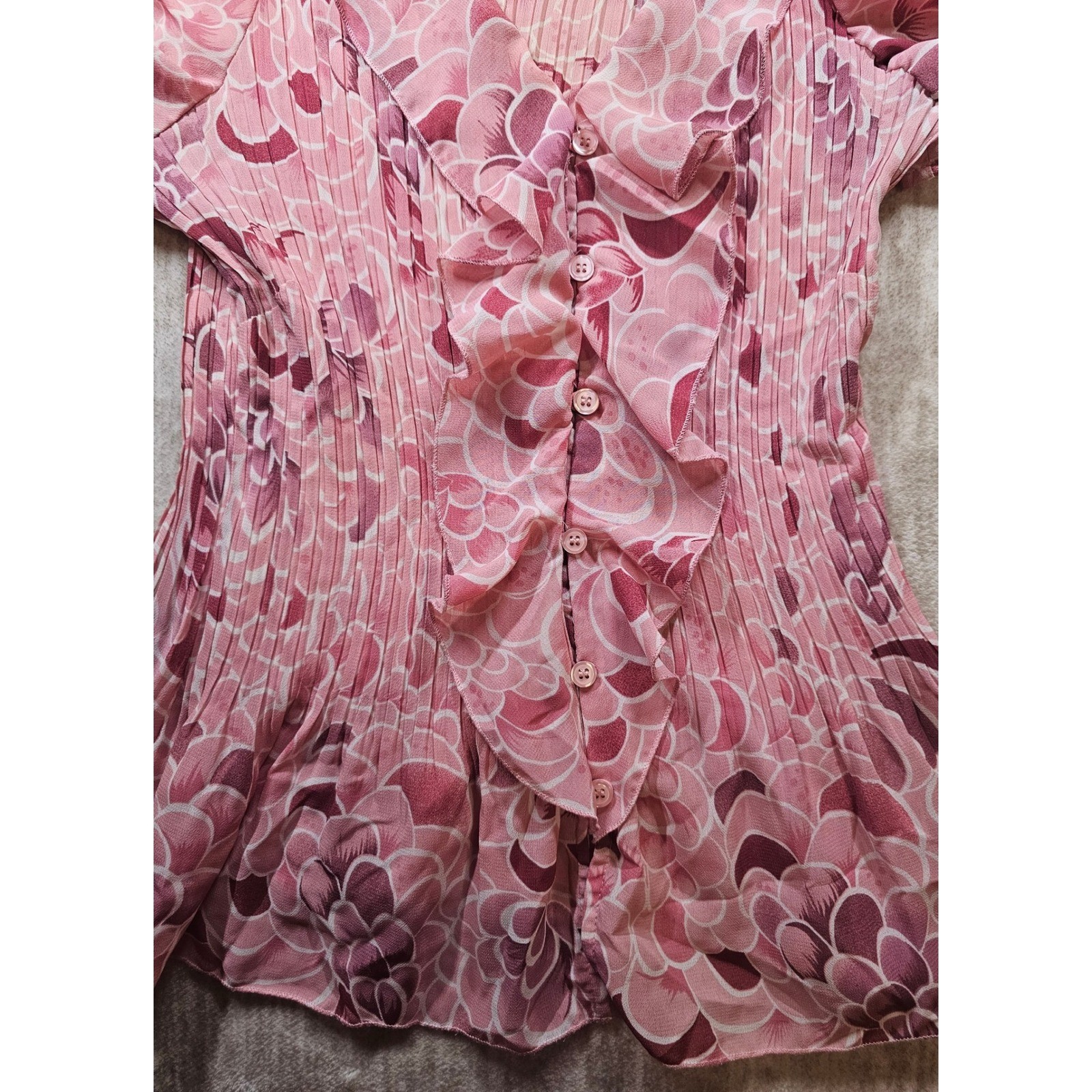 Separates by New York City Design Co Pink Floral Pleated Ruffle Blouse XL