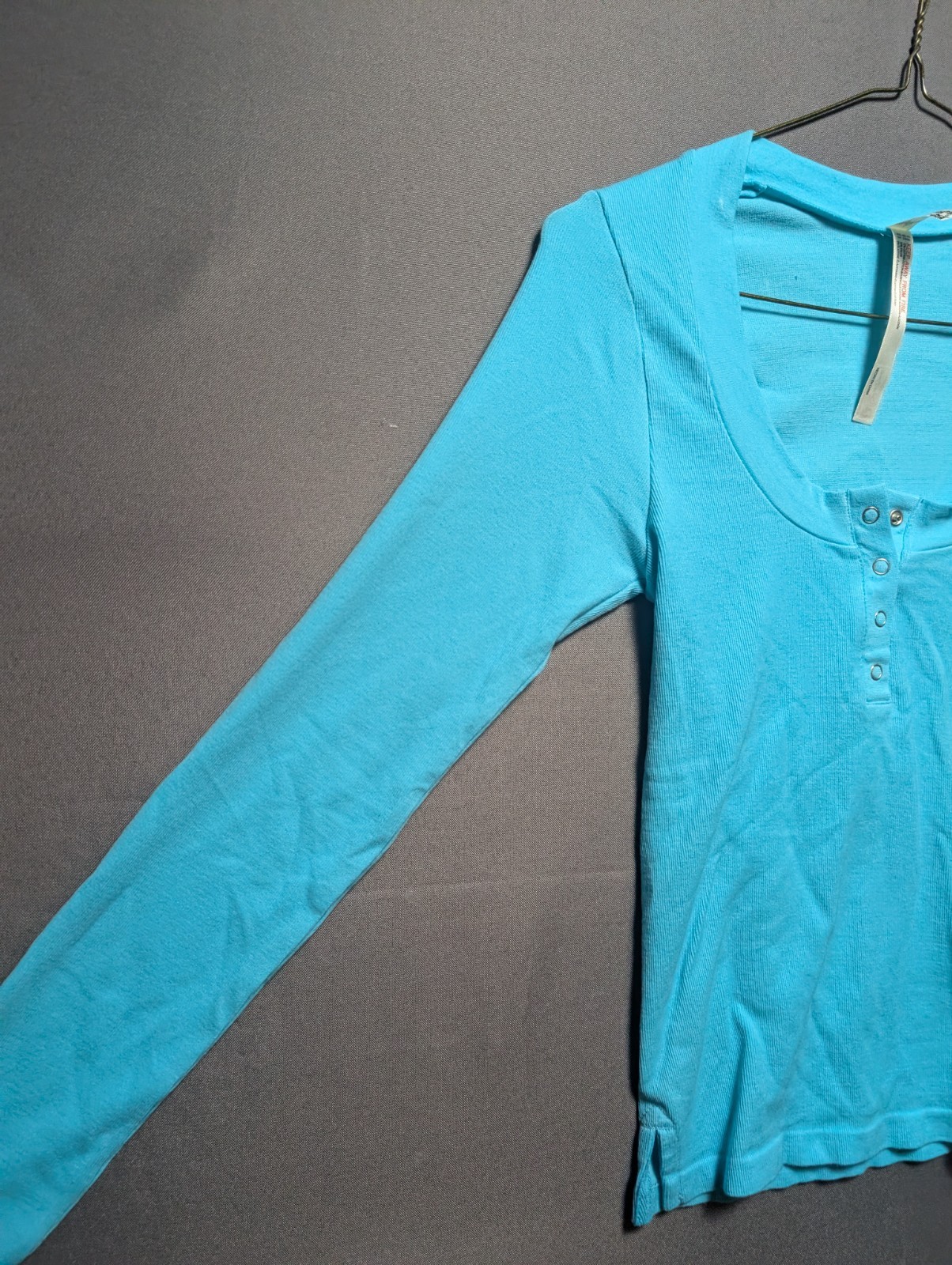 Free People Intimately Wide Awake Layering Top Womens XS Blue Cotton Henley Neck