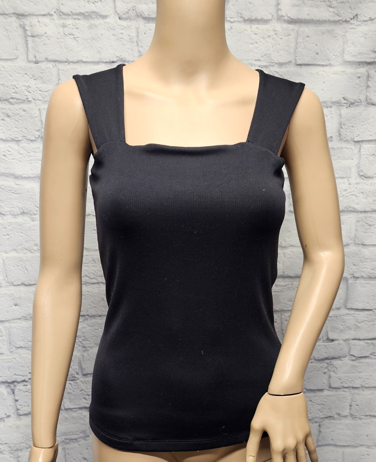 CACHE M SQUARE NECK LINED THINLY RIBBED STRETCH DRESSY WIDE STRAP SLIM TANK TOP