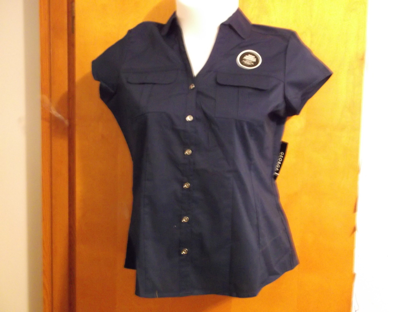 NEW LADY’S “GEORGE” V’ NECK DEEP COBALT BUTTON FRONT WOVEN BLOUSE