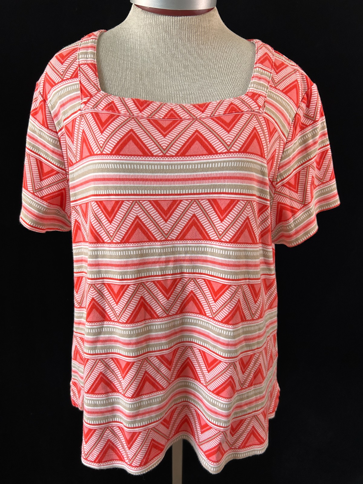 Kim Rogers top size 2X Curvy short sleeve cotton square neck orange pattern