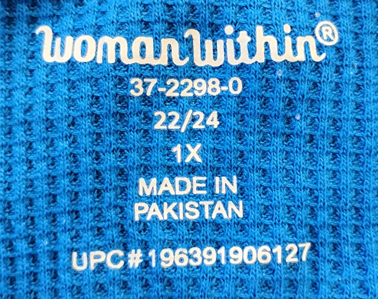 Woman Within Top 1X Royal Blue Thermal Waffle Weave Winter Warm Y2k Cabincore Y9