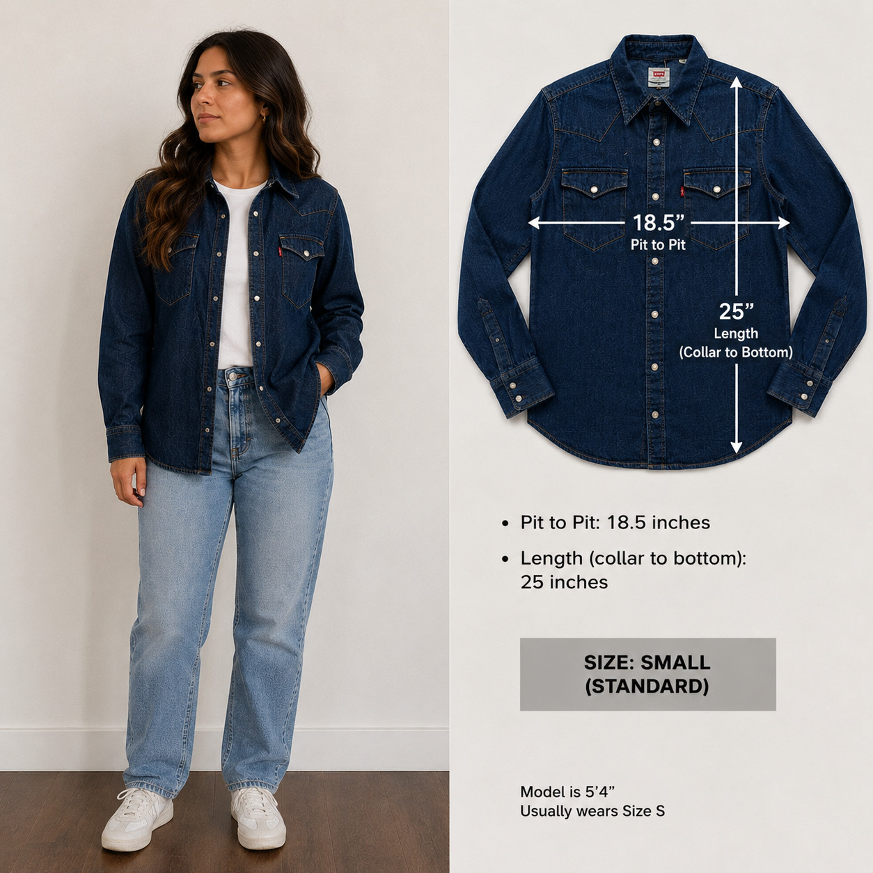 Levis Barstow Western Denim Shirt Womens Small Dark Wash Snap Button Top