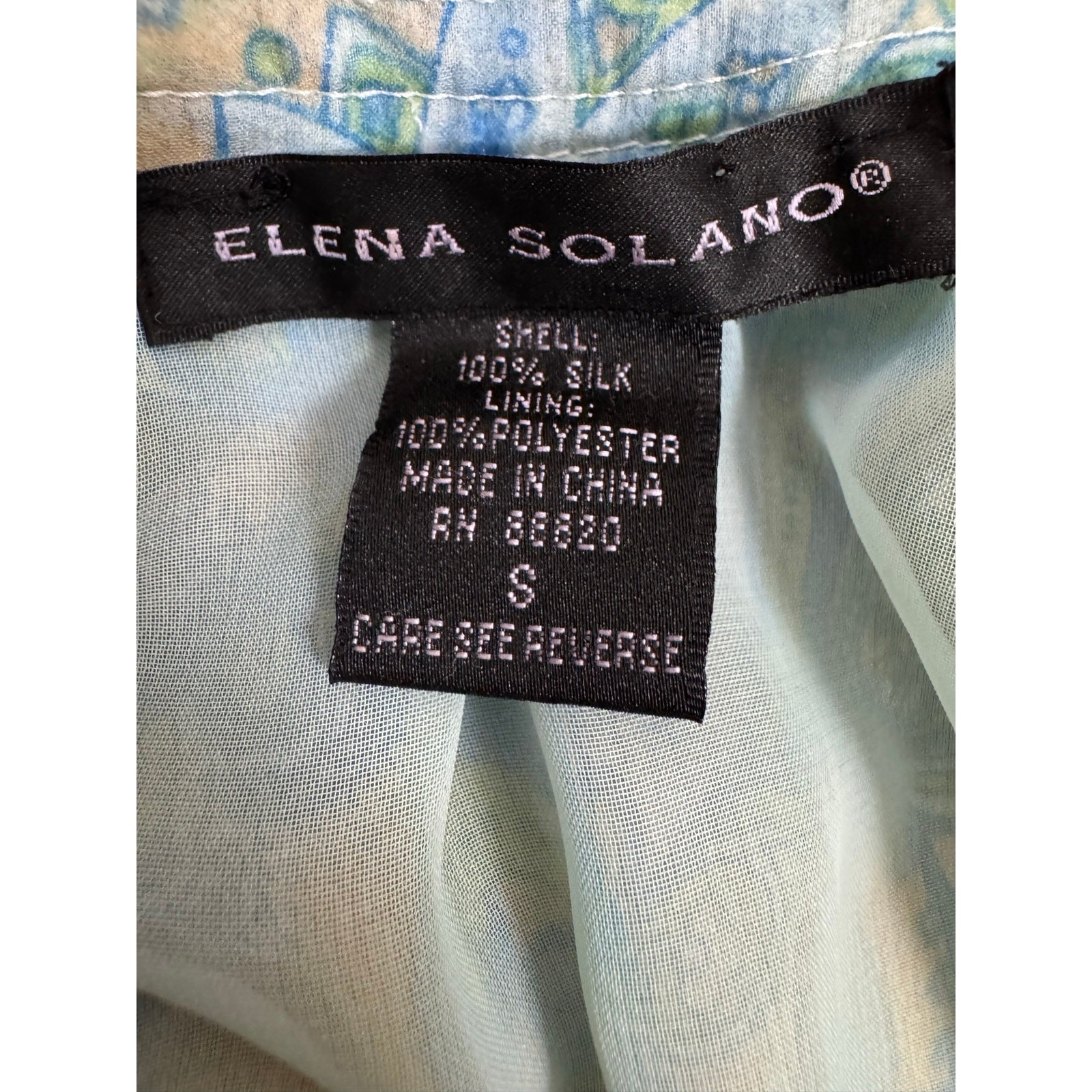 Y2K Elena Solano Silk Paisley Ruffle Blouse Blue Sheer Button Front Small