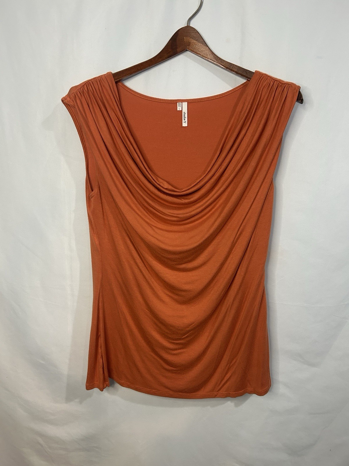 Studio Y Burnt Orange Cowl Neck Woman’s Sleeveless Top Size L