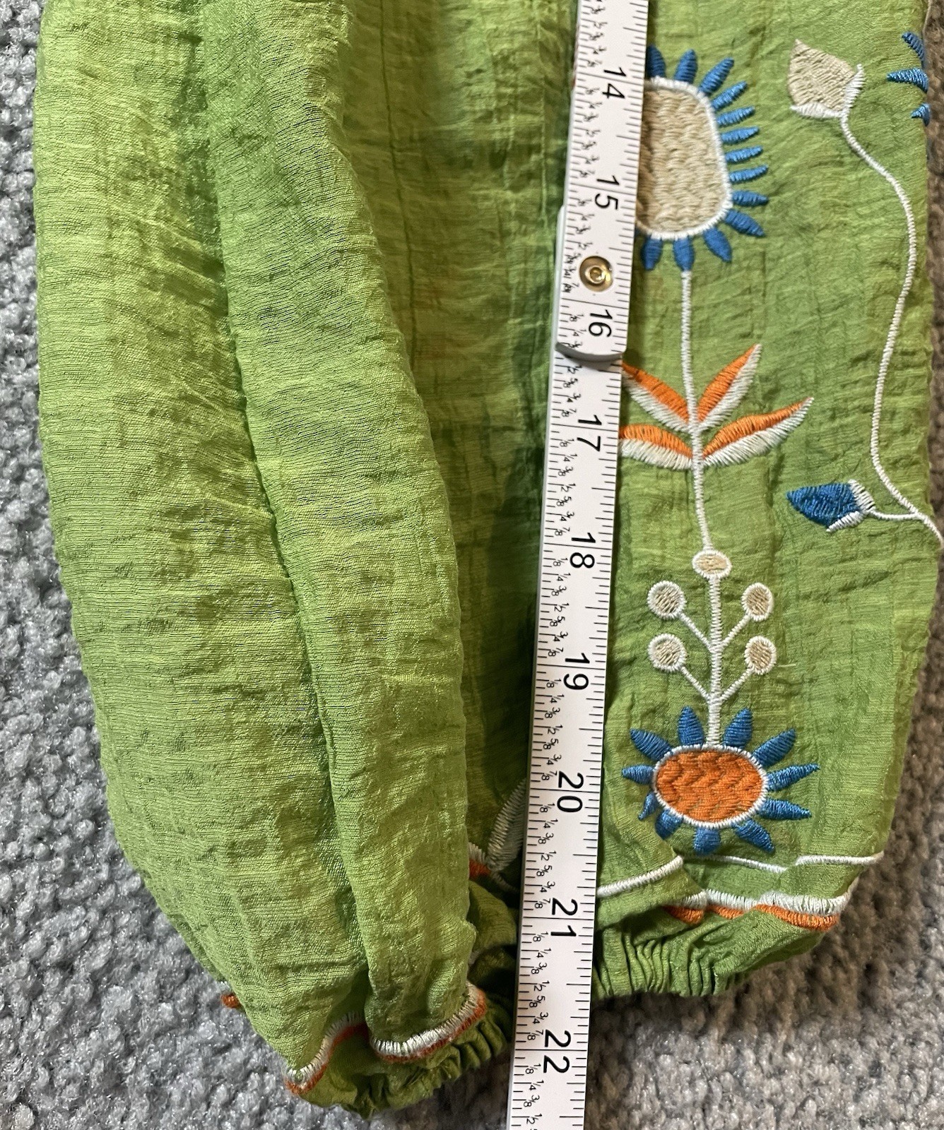 Liv Los Angeles Embroidered Floral Blouse Sz L Puff Sleeve Crinkly Boho Peasant