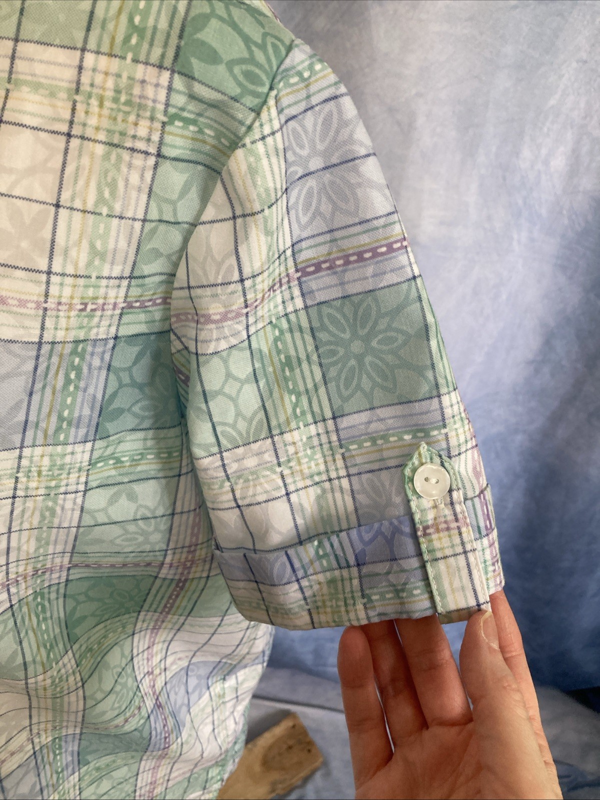 Alfred Dunner Pastel Plaid Button-Down Shirt S Cottagecore Grandmacore Floral