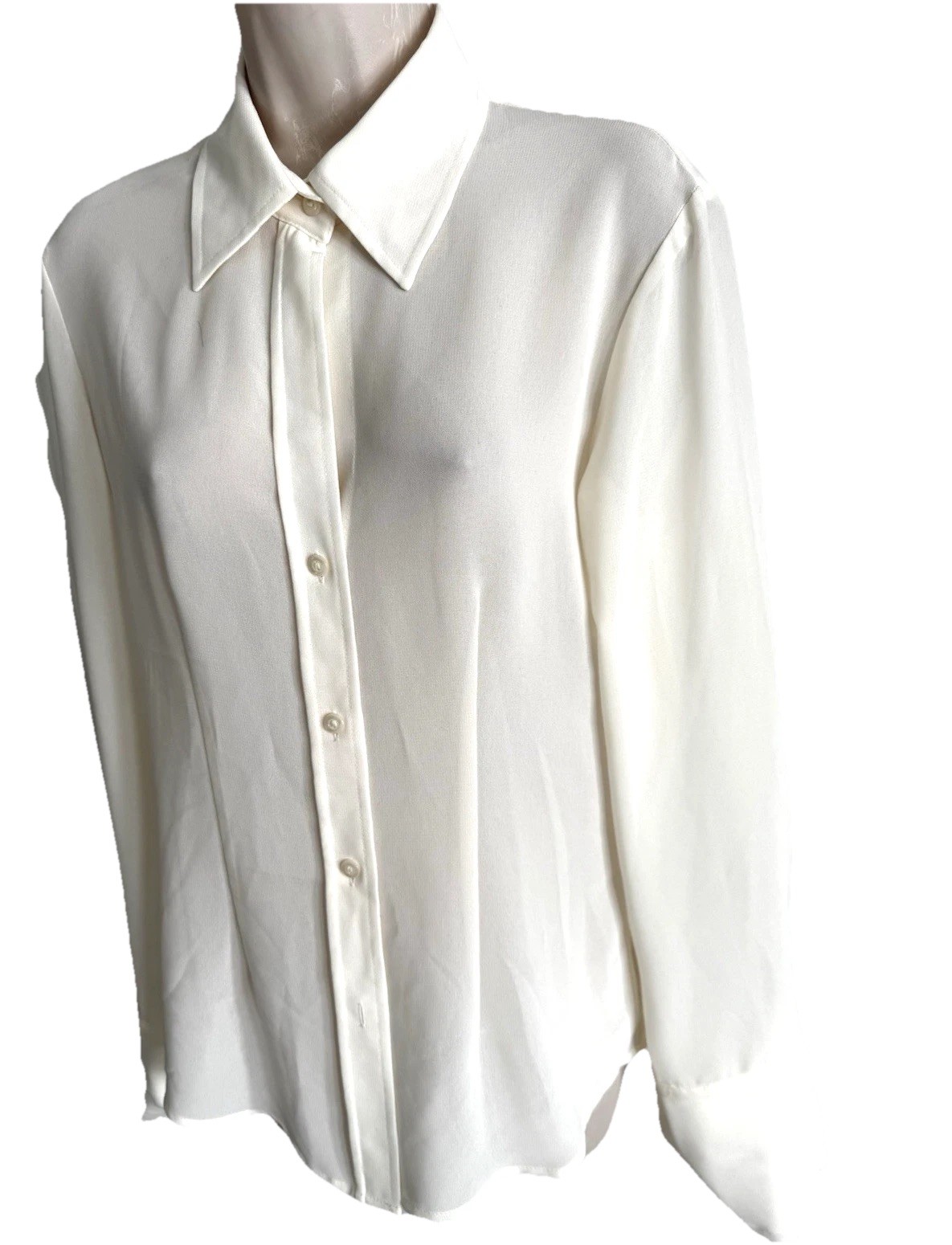 NWT NEW YORK & Co Silky Ivory White Blouse/w French Cuffs Collar Button Down S