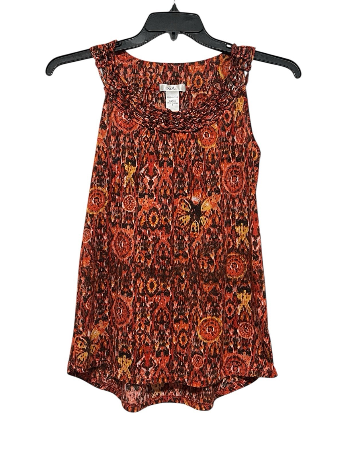 Isela Small Geometric Cable Kit Collar Sleeveless Tan Top Blouse Shirt