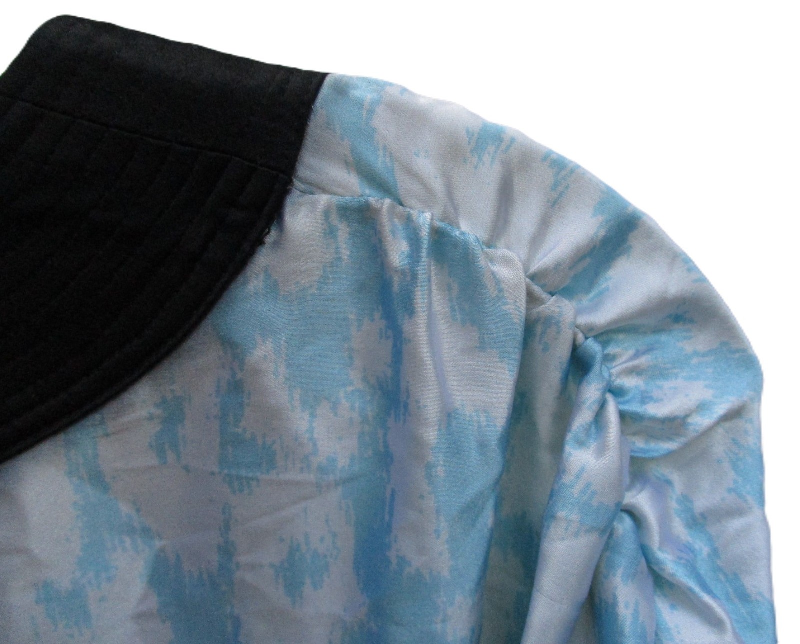 Vintage Bebe Blue Silk Top Kaftan Kimono Smocked Babydoll Tie Back Tunic Size XS