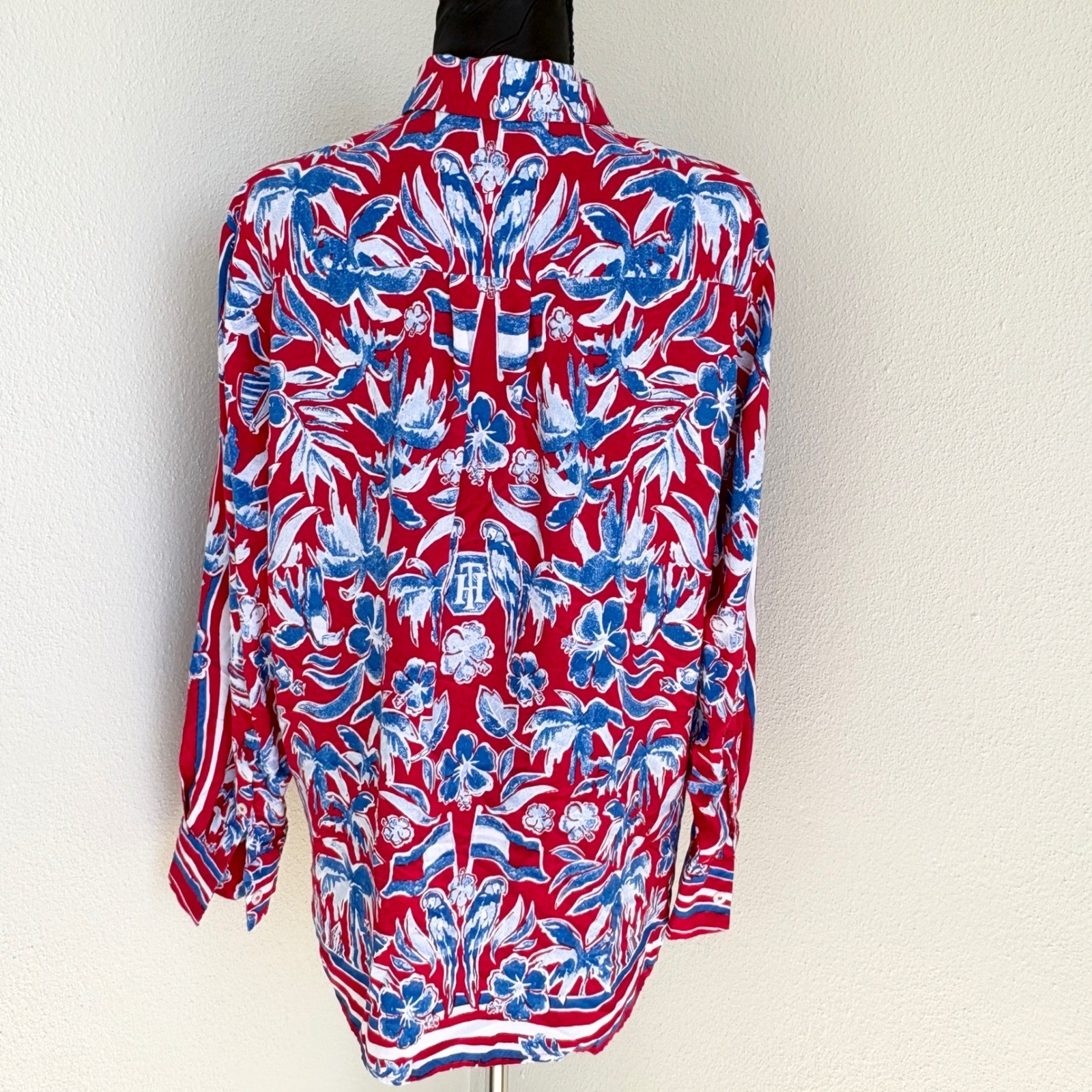 Tommy Hilfiger Button Down Tropical Floral Print, Womens Small Red Blue