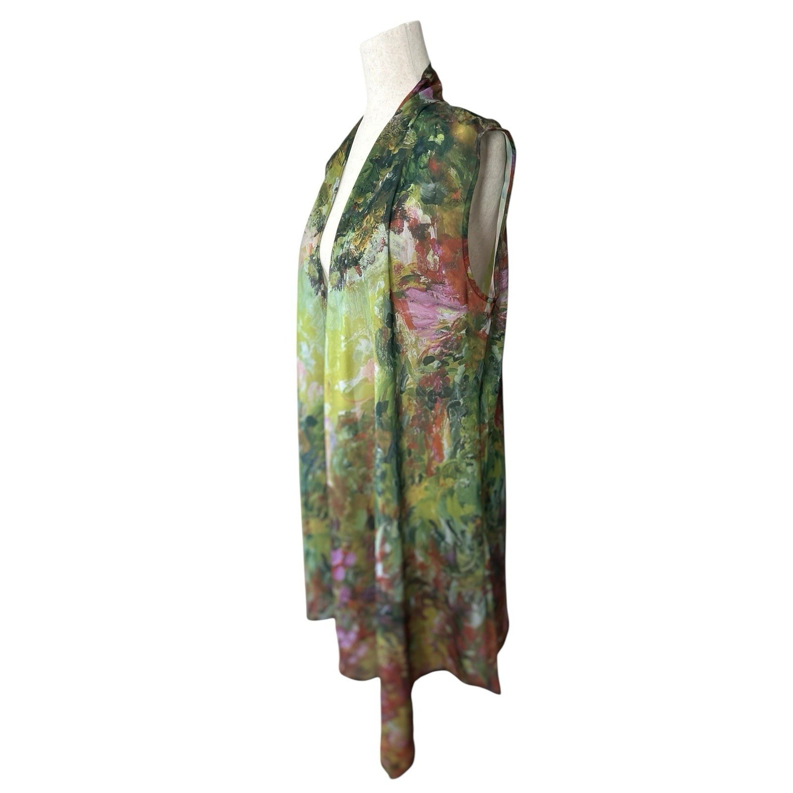 NEW Sheer Open Topper Tunic Garden Print Monet Inspire Size Large Artsy Travel