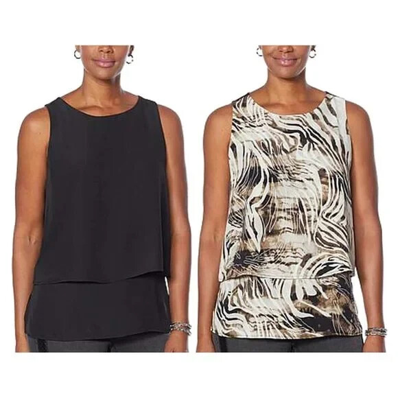 DG2 by Diane Gilman Set of 2 Print/Solid Easy Tanks NEW NWT Size XS