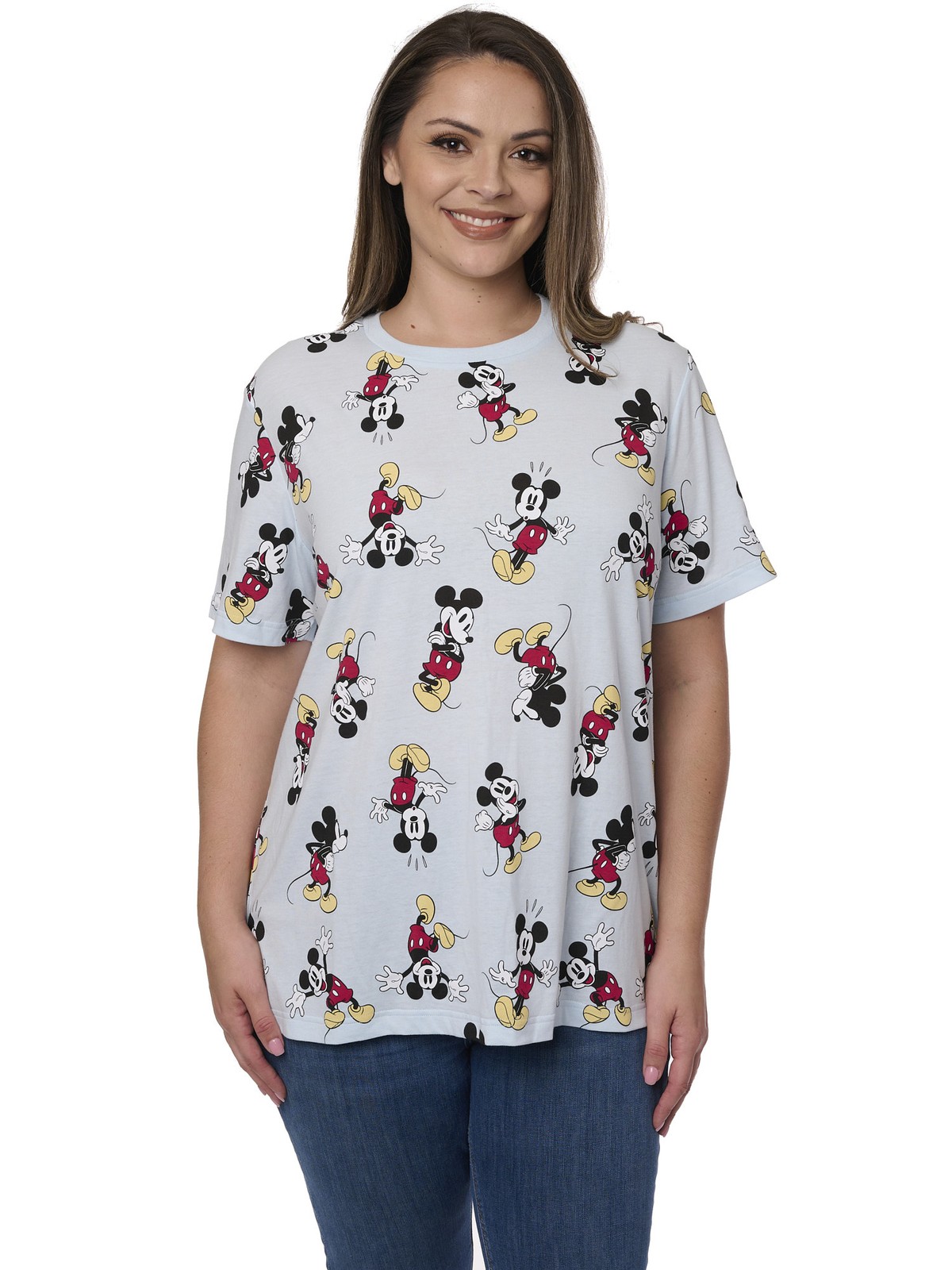 Women’s Plus Size Disney Mickey Mouse T-Shirt All-Over Print Blue Cotton Poly