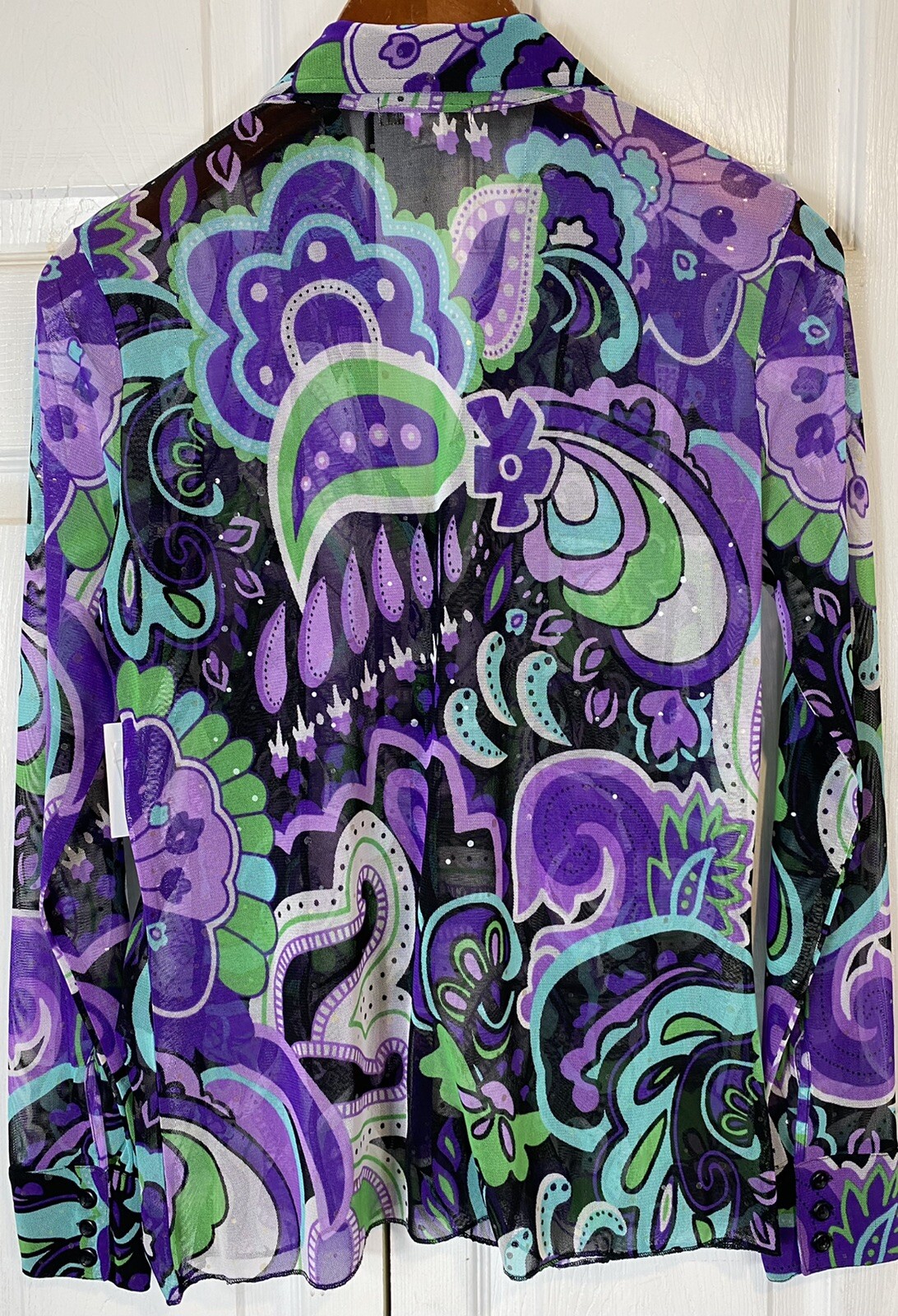 Erin London sheer size small long sleeve shirt ruched new purple green black
