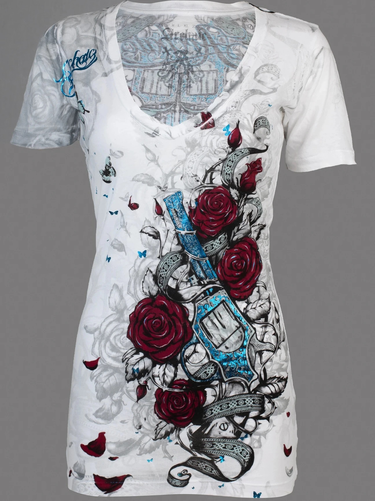 Archaic AFFLICTION Women’s T-Shirt ON MY WAY Heart White Tattoo Biker XS-XL $58
