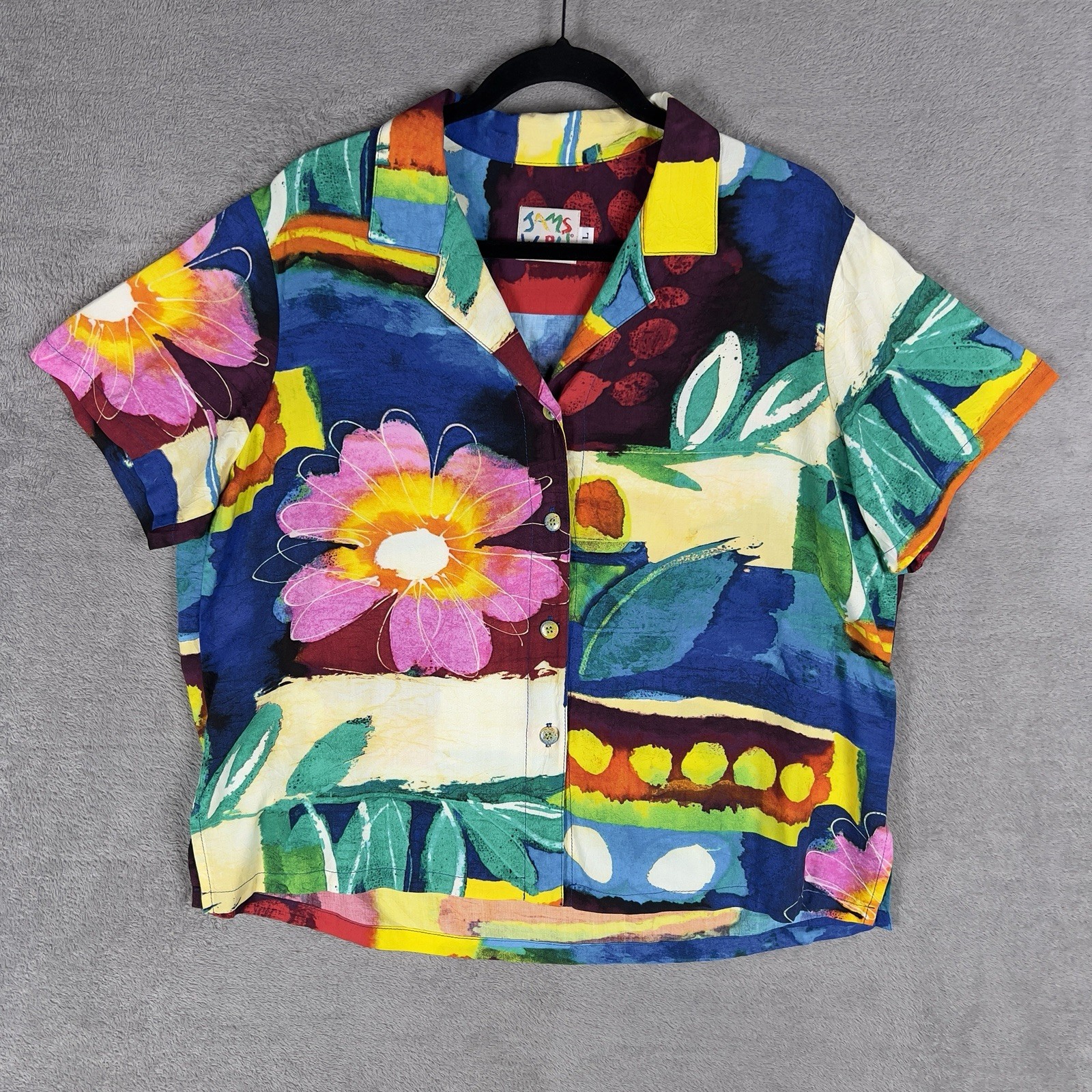 Vintage Jams World Floral Rayon Hawaiian Shirt Women’s Large Beach Summer Flower