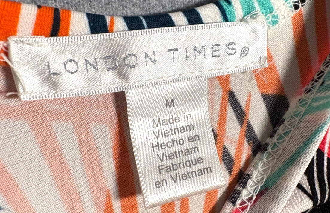 LONDON TIMES Womens Medium Palm Leaf Sleeveless Top Retro Asymmetric Multicolor