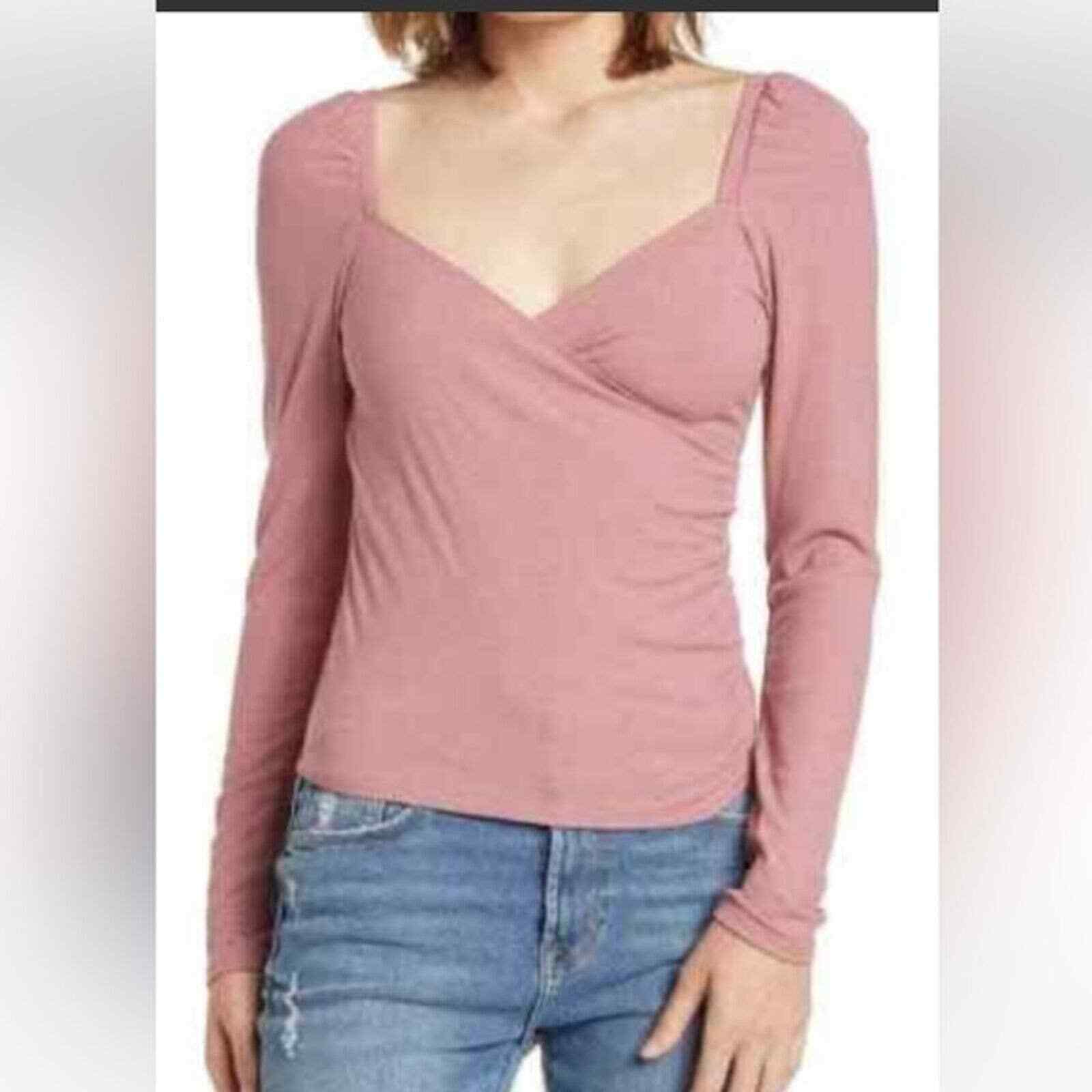 Abound Womens Top Pink Long Sleeve Faux Wrap size Large