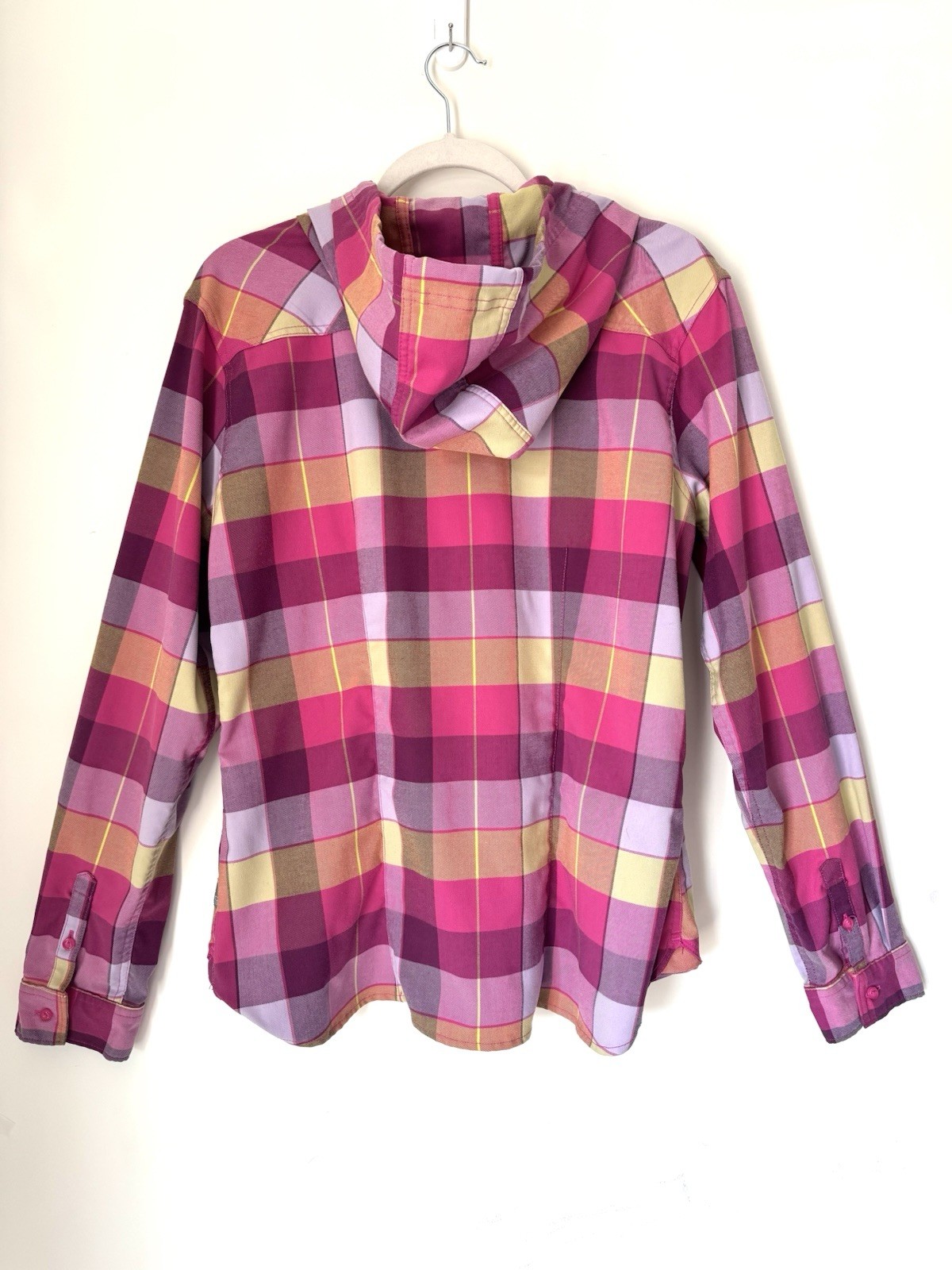 Mountain Hardwear Pink Plaid Hooded Button Up Shirt Sz XL Granola Gorpcore