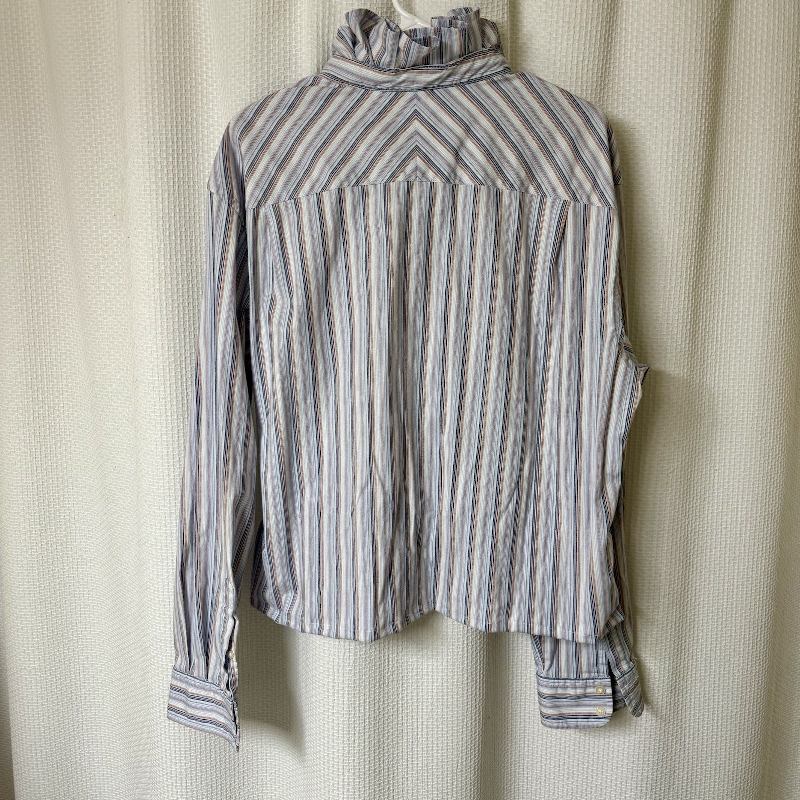 Dockers Men’s Dress Shirt Upcycled Into Women’s Blouse W/ Ruffle XL Multicolor