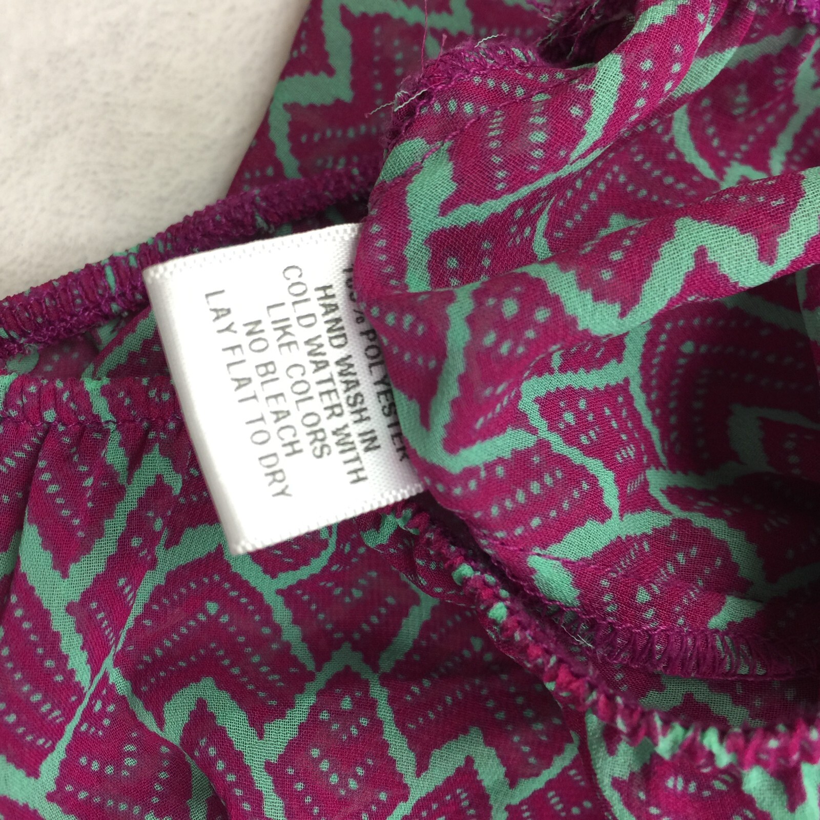 Olivia Moon Peasant Blouse Top XL Womans Purple Heart Print Sheer Elastic Waist