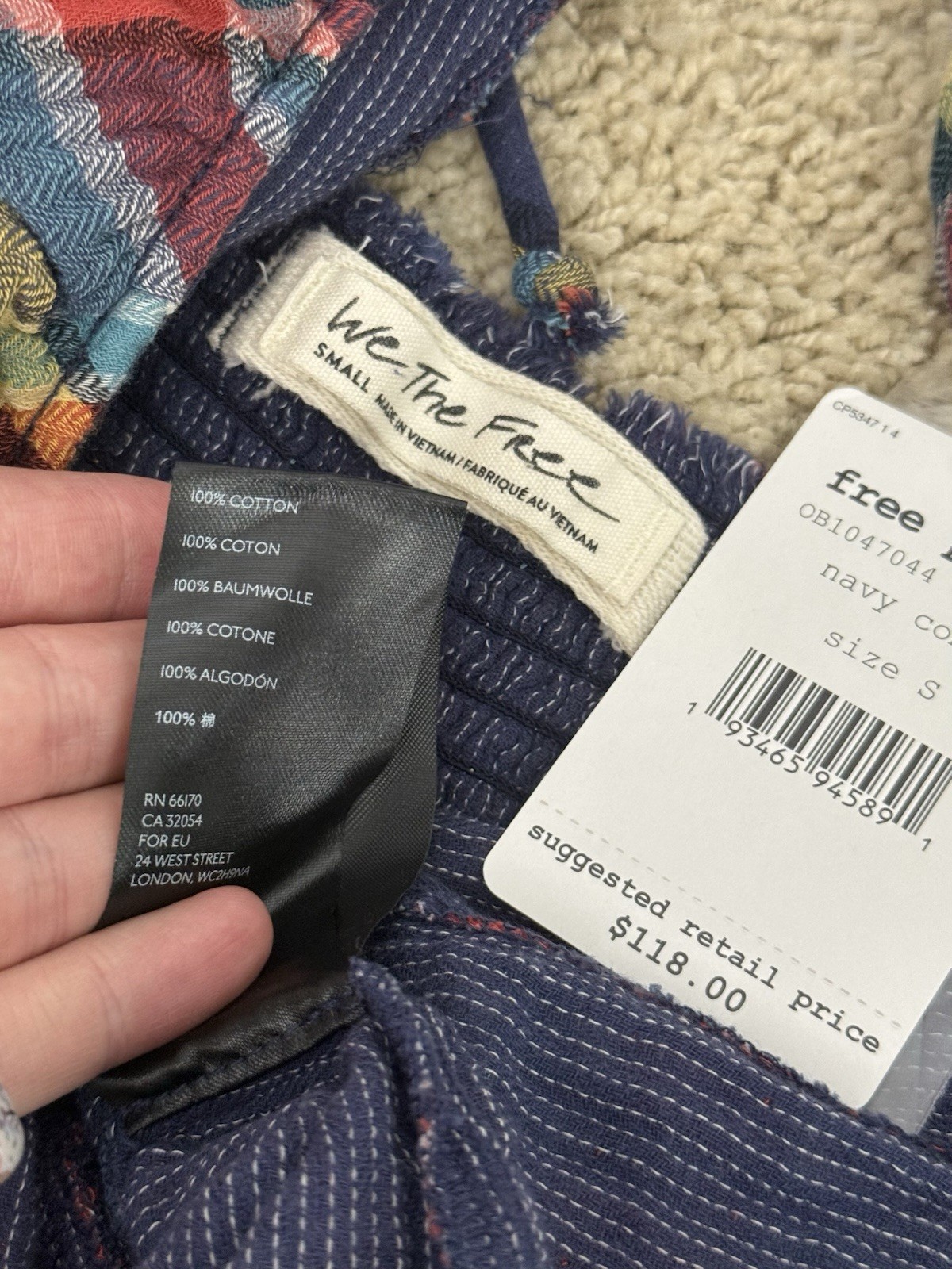 We the FREE PEOPLE New Siena Plaid Pullover TOP Small Babydoll Teal Country $118