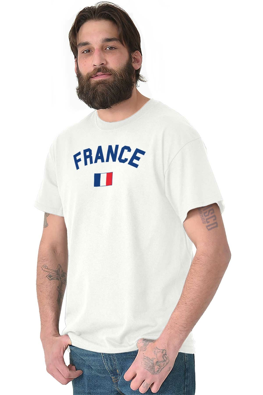 France Country Flag National French Soccer Adult Short Sleeve Crewneck Tee